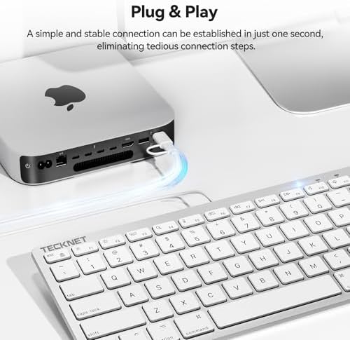 TECKNET Wired Keyboard for MacOS Devices with Dual Interface, Slim Mac Keyboard, Comfortable Ergonomic Typing Angle & Stable Connection for PC/Laptop, Compatible with MacBook, iMac, Mac mini/Pro