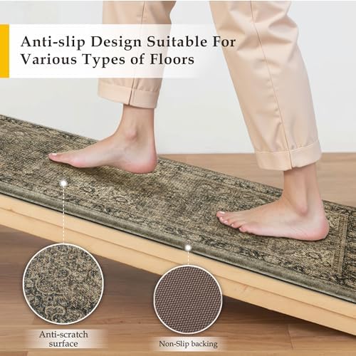 Anti Fatigue Brown Vintage Non-Slip Kitchen Mat 2 Piece