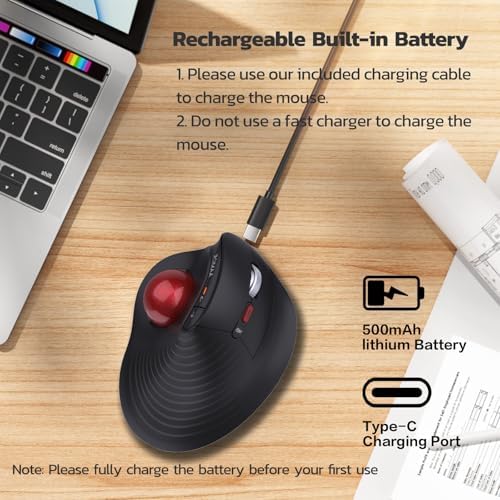 JOMAA Wireless Vertical Trackball Mouse - Ergonomic Design, 3-Device Switching, 2.4G/Bluetooth 5.0, Rechargeable Type-C, Adjustable DPI, Compatible with Windows/macOS/iOS/Android (RED)