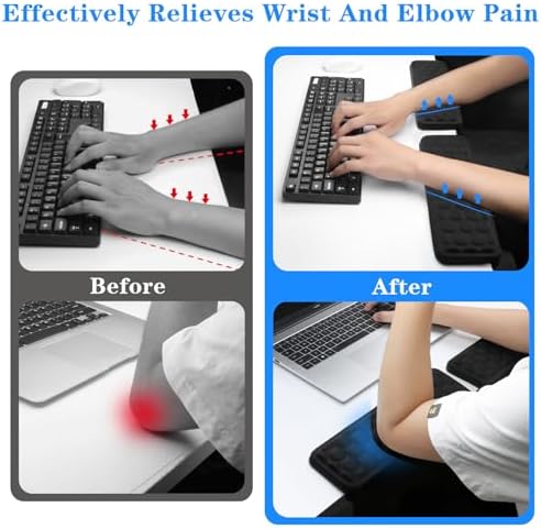 2 Pack L-Shaped Desk Elbow Pads, Adjustable Spacing Soft Memory Foam with Non-Slip Base, Ergonomic Desk Edge Cushion & Wrist Rest for Computer Keyboard, Office and Home Use Black