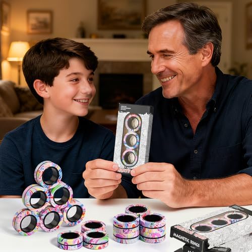 Magnetic Rings Fidget Toys for Adults,Fidget Spinner Rings for Anxiety Relief Therapy Toys for Teens Boy and Girl Ages 8-13,Gift for Kids Party Favors Stocking Stuffers,3pcs