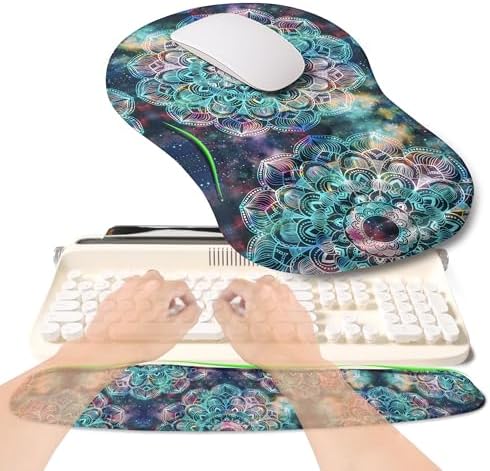 2-in-1 Ergonomic Set, Wave Rise Keyboard Wrist Rest and Massage Bulge Slope Mouse Pad Wrist Support, Cushion Memory Foam Integrated to Relieve Wrist Pain, Galaxy Mandala