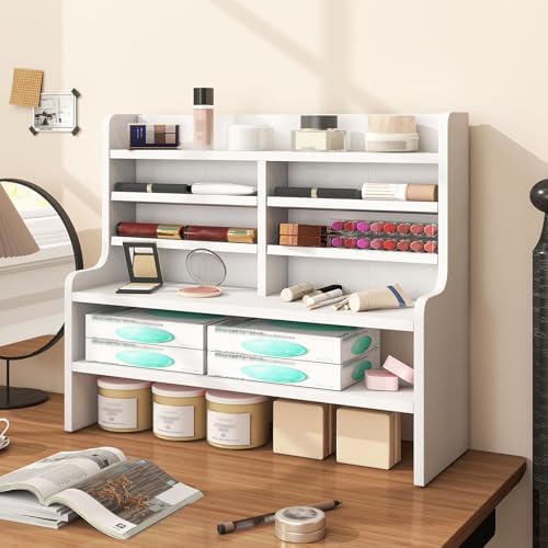 Tangkula Double 6-Tier Desktop File Organizer, Wooden Mail Letter Tray Organizer with 4 Removable Shelves for Papers, Folders & Office Supplies, Space-Saving File Holder for Small Spaces & Office