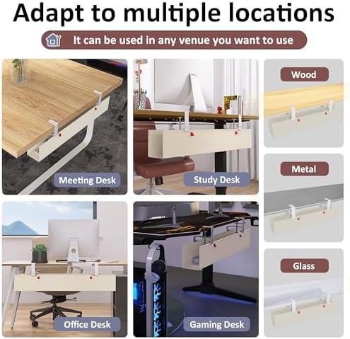 36" Under Desk Cable Management Tray for Home Office, No Drill Cord Organizer for Glass & Wood Table, Anti-Sag Oxford Fabric Wire Management Hider, Fits Surge Protector (Beige, 35.8")