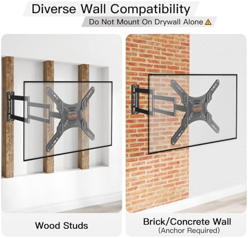 ELIVED Long Arm TV Wall Mount for Most 26-65 Inch TVs, 37.4 Inch Long Extension TV Mount Swivel and Tilt, Max VESA 400x400mm, Full Motion Wall Mount tv Bracket Holds up to 77 lbs. (Pack of 2)