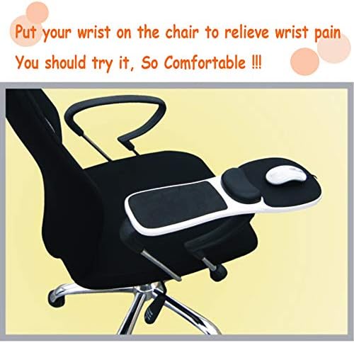Armrest Mouse pad with arm Wrist Rest Support Adjustable Ergonomic Computer Mouse mat for Chair Home&Office Chair Extender Attachable Black White