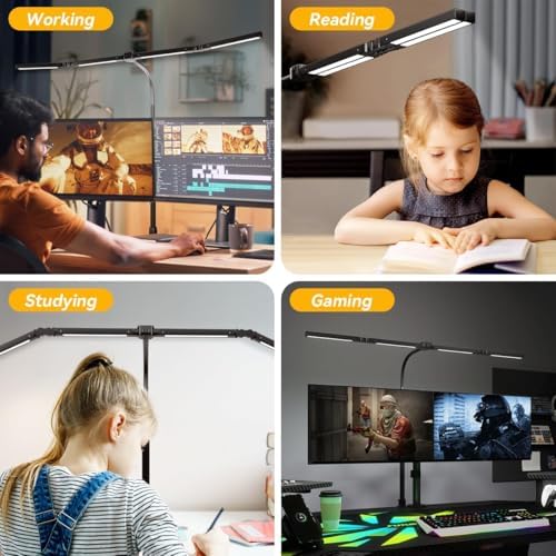 Adjustable LED Desk Lamp with Clamp & Remote, Wide 4-Head