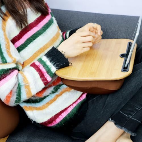 Toddmomy Bamboo Tablet Table Stand with Slot, Lightweight Laptop Holder