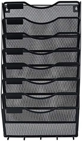 EasyPAG 8 Pocket Mesh Wall File Organizer with Key Hooks, Hanging Paper Folder Holder with Classify Label, Vertical Wall Mount Mail Organizer for Office Home Classroom, Black
