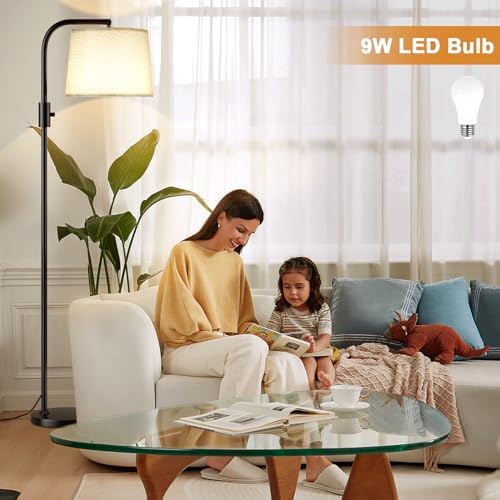 Ambimall Fully Dimmable Floor Lamp with 9W LED Bulb - Standing Lamp for Living Room with Adjustable Head, Modern Tall Light with Rotary Switch for Office, Black and Grey