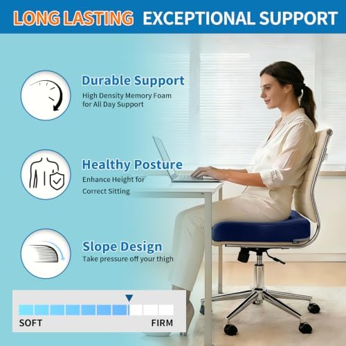 YOUFI Extra Thick Large Seat Cushion, Gel Memory Foam Cushion with Carry Handle Non Slip Bottom, Pain Relief Coccyx Cushion for Wheelchair Office Chair (Navy Blue, 19" x 17.5" x 4")