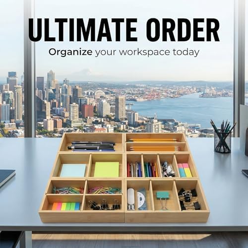 Bamboo Drawer Organizer with Removable Dividers, Fits Kitchens, Bathrooms, Desk, Utensil, Makeup (Natural, S)