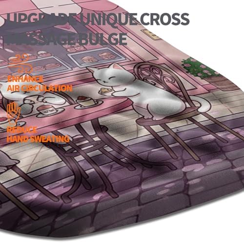Ergonomic Slope Mouse Pad Wrist Support, Wrist Rest Mousepad for Carpal Tunnel Pain Relief with Massage Bulge and Slow Rebound Memory Foam (12x8 inch, Cat Bakery)