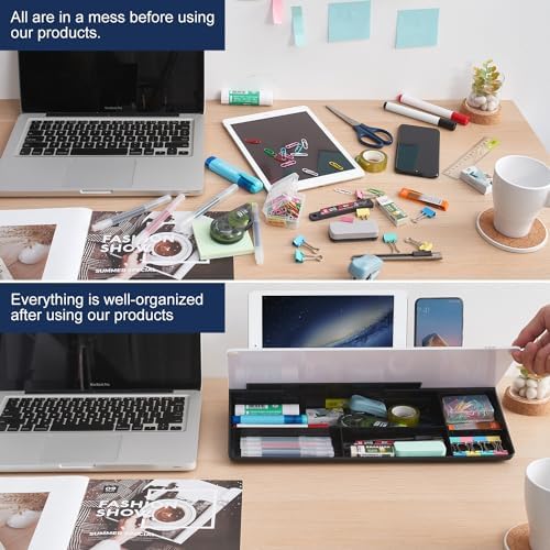 TSJ OFFICE Desktop Whiteboard Dry-Erase-Board - Computer Keyboard Stand White Board Surface Pad with Drawer, Desk Organizers with Accessories for Office, Home, School Supplies - Black
