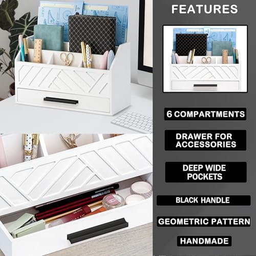 Desk Organizer with Drawer, Countertop Bill Mail Organizer and File Storage