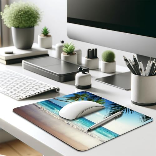 Tropical Summer Beach Mouse Pad, Blue Ocean Waves Scenery Stitched Desk Mat