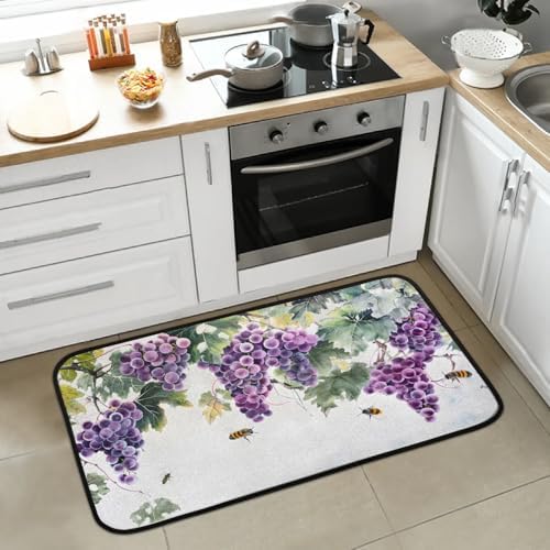 Kitchen Mats, Watercolor Bee Grapes Kitchen Rugs, Cushioned Anti Fatigue Kitchen Mats, Non-Slip Standing Desk Mat, Absorbent Kitchen Rug for Floor, Kitchen, Office, Sink, 20"×39"