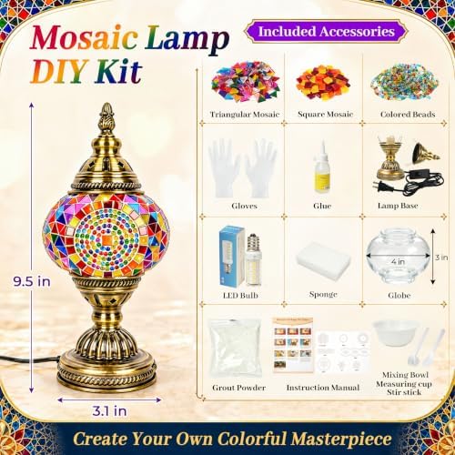 Joyclub DIY Turkish Mosaic Lamp Kit for Adults, Beginner Friendly, Colorful