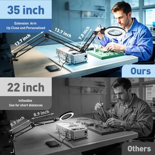 HITTI 12X Extra Long Magnifying Glass with Light, Upgrade Infinite Color
