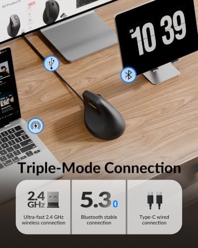 Keychron M5 8K Wireless Vertical Mouse with Thumb Wheel, PixArt 3950 Sensor