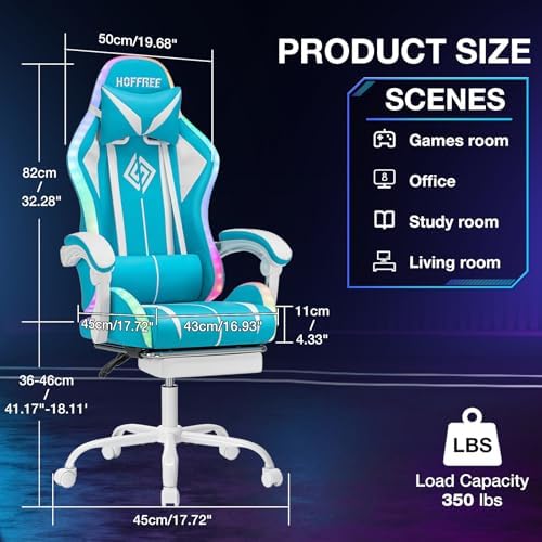 RGB Gaming Chair with LED Lights Massage Ergonomic Computer Chair-Sky Blue