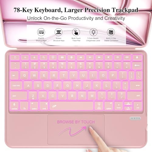 iPad A16 11/10th Case with Keyboard, Air 11" (M4/M3/M2, 2026/2025/2024), Magnetic Detachable with Trackpad, Quiet Backlit Keys, 160° Stand, Smooth iPad Case for Air 5/4th 10.9" & Pro 11 (Rose Quartz)