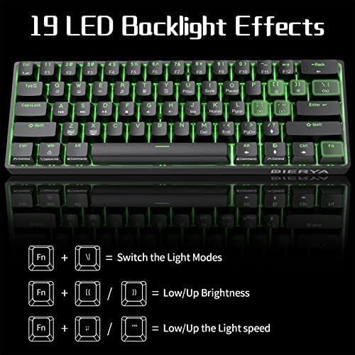 DIERYA 60% Mechanical Keyboard, DK61se Wired Gaming Keyboard with Red Switches, LED Backlit Ultra-Compact 61 Keys Mini Office Keyboard for Windows Laptop PC Gamer Typist（Black）