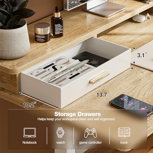 Grandder Electric Standing Desk with Two Drawers, Sit to Stand Up Height Adjustable Desk with Storage Shelf for Home Office, 63 * 24 Inch, Study, Ergonomic Adjustable Computer Desk, Oak