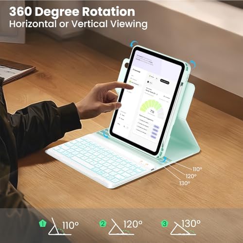 Magnetic Keyboard Case for iPad 10th/11th Generation A16, 10.9/11 Inch 7 Color Backlit Detachable Wireless Keyboard, 360° Rotatable Cover with Pencil Holder for iPad 10th Gen 2022 (Green)