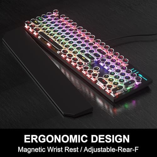 Retro Typewriter Keyboard and Mouse Combo, Cute Black Keyboard with Linear Red Switches, Full Size Wired Mechanical Gaming Keyboard, Cool Light Up Keyboard and Mouse for Gaming,Work,Mac,PC,Windows