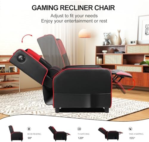GTRACING Gaming Recliner Chair with Bluetooth Speakers Racing Style Single Gaming Sofa Modern Living Room Recliners Ergonomic Comfortable Massage Home Theater Seating, Red