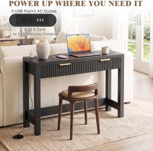 Cyclysio 32" Small Console Table with Charging Station & 2 Fluted Drawers