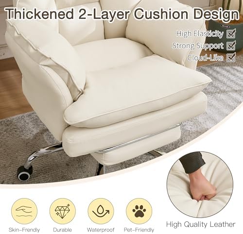 JOMEED Cloud Cross Legged Office Chair with Footrest,Flip Armrest,Beige