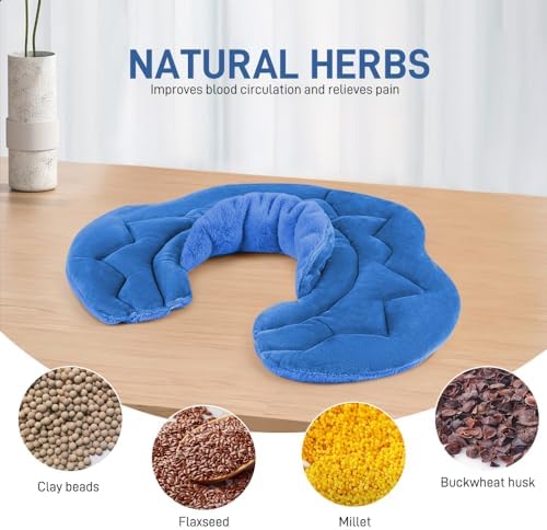 Microwavable Heat Pad for Neck and Shoulders, Warm Compress Wrap, Blue