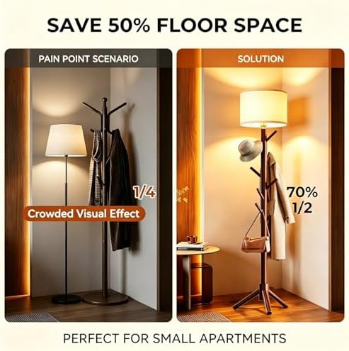 Floor Lamp with Coat Rack, 2-in-1 Entryway Standing Lamp with 7 Hooks, 3 Color Dimmable 78.8" Tall Lamps for Living Room Corner, Bedroom, Small Apartments & Foyers