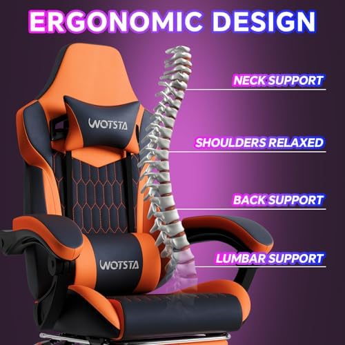 Gaming Chair with Footrest, High Back Gaming Chairs PVC Leather Ergonomic Gamer Chair with Adjustable Headrest Lumbar Support Racing Style Video Gaming Chair for Office/Home (Sky Orange)