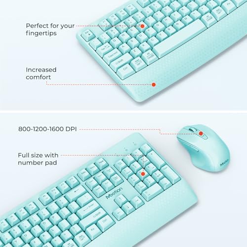 MEETION Wireless Keyboard and Mouse Combo, Full-Size with Wrist Rest, Blue