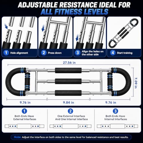 Twister Arm Trainer 20-270 lbs, NUJFITNESS Twister Bar with 3 Detachable Springs & 9 Resistance Levels, Power Chest Expander for Arm, Chest, Shoulder & Upper Body Strength Training, Home Gym Workout
