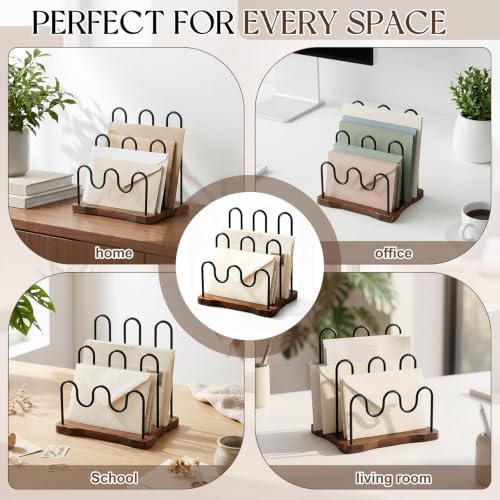 SiliFine 3-Slot Mail Organizer for Countertop, Metal Desktop, Brown,Black