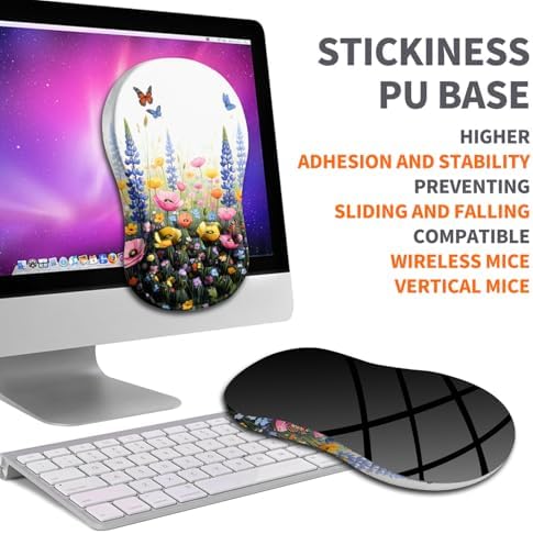 Ergonomic Joint Wrist Support Mouse Pad with Memory Foam Cushion Massage Bump, Carpal Tunnel Pain Relief Mousepad Slope Design for Wrist Rest, 11.8x7.9 in, Wild Flower