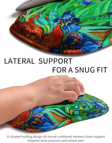 Hokafenle Ergonomic Wrist-Hugging Mouse Pad Wrist Support, U-Shaped Holding Wrist Rest Mousepad for Carpal Tunnel Pain Relief with Cushioned Memory Foam Slope Massage Bulge (10.2x8.3 in,Iris Flower)