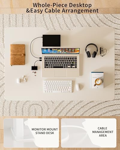 BIZUM 35.4" Small Electric Standing Desk Height Adjustable, Whole Piece Stand Up Computer Desk Work Study Writing Gaming Desks for Home Office White