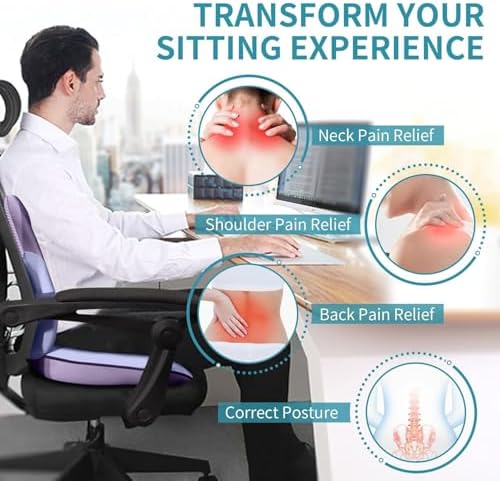 FLORICH Seat Cushion and Lumbar Support Pillow for Office Chair Car Neck Headrest Pillow Memory Foam Seat Pads Pressure Relief Back Cushion and Carseat Pads(Purple)