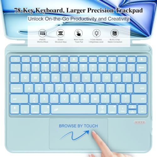 3 in 1 Keyboard Case for iPad Air 11 inch (M4/M3/M2, 2026/2025/2024), Air 5/4th 10.9" & Pro 11" 4/3/2/1st, Detachable Backlit Keyboard with Kickstand, Trackpad, Sleek for A16 11/10th Gen (Ice Blue)