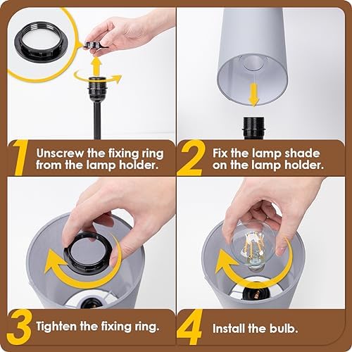 Yarra-Decor Bedside Lamp with USB Port - Touch Control Table Lamp for Bedroom 3 Way Dimmable Nightstand Lamp with Round Grey Fabric Shade for Living Room, Dorm, Home Office (LED Bulb Included)