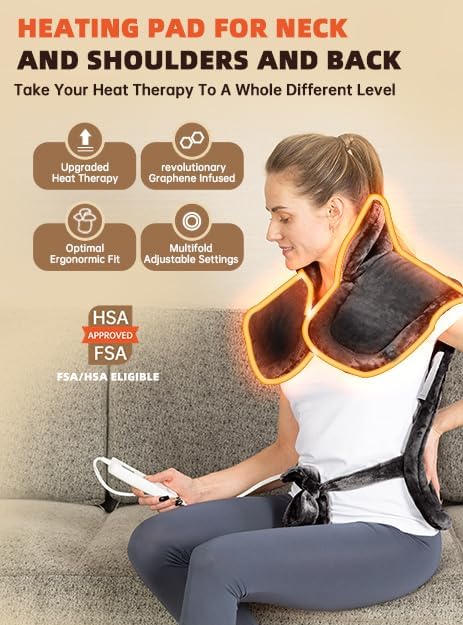 ThermaEaze Far Infrared Weighted Heating Pad for Neck and Shoulders and Back 24"x33" Electric Heat Wrap Long Shawl Large Heat Pad with Timer, 6 Heat Levels, Moist Heat, Auto Shut Off, ETL Certified