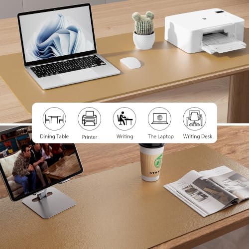 Aothia Faux Leather Desk Mat Mouse Pad, 55" x 24", Khaki