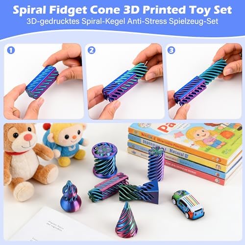 6 Pack 3D Printed Spiral Cone Fidget Toys Rose Red Desk Set