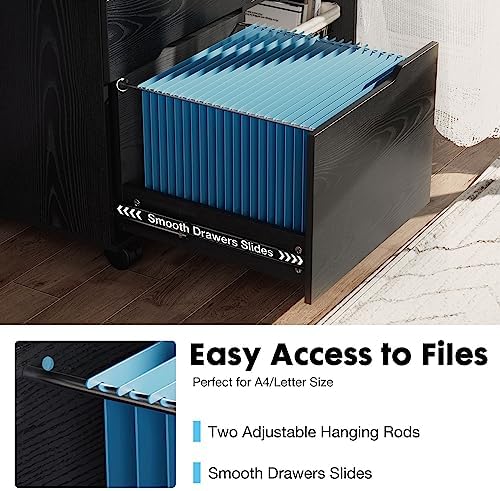OLIXIS 3 Drawer Lateral File Cabinet, Rolling Printer Stand with Storage