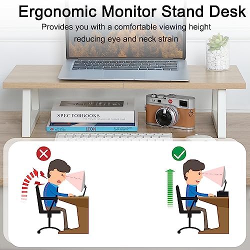 TEAMIX 24 inch Monitor Riser for Desk, Wood & Steel Computer/TV Stand Maple